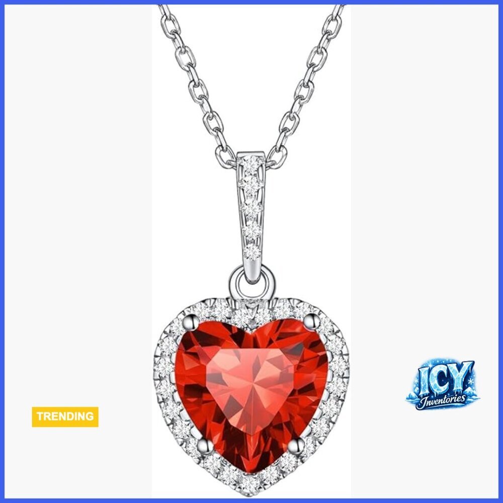 925 Sterling Silver Heart Cut Simulated Birthstone Necklace with Lobster Clasp
